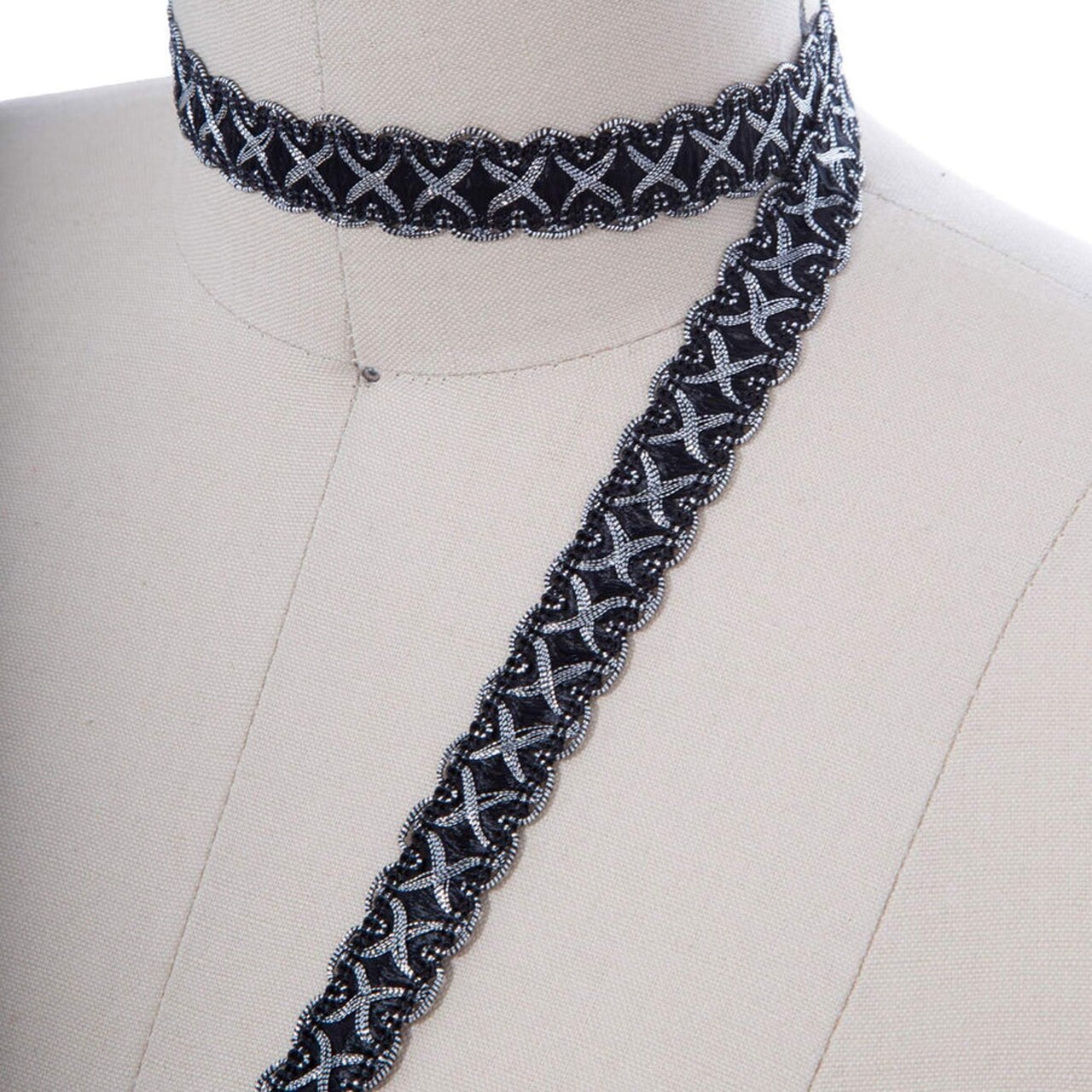 5/8" Black and Silver Crossover Gimp Trim with Picots Classic French Braid for Upholstery & Home Décor